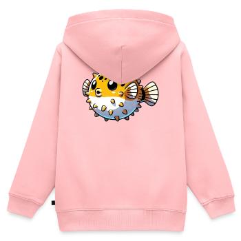 Kugelfisch - Kinder Premium Organic Zip Hoodie - Rosa - Hinten - AI Model Kid Female (0cm)