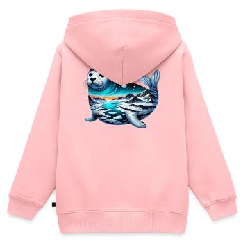 Phoque - Sweat Premium à capuche zippé enfant bio - rose - Dos - AI Model Kid Female (0cm)
