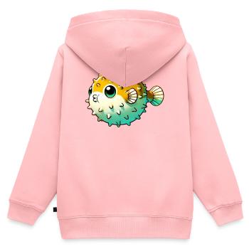 Kugelfisch - Kinder Premium Organic Zip Hoodie - Rosa - Hinten - AI Model Kid Female (0cm)