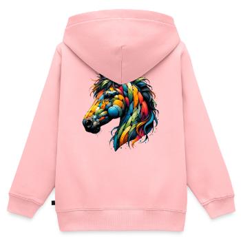 Cheval - Sweat Premium à capuche zippé enfant bio - rose - Dos - AI Model Kid Female (0cm)