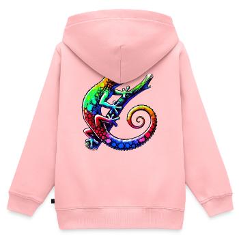 Gecko - Sweat Premium à capuche zippé enfant bio - rose - Dos - AI Model Kid Female (0cm)