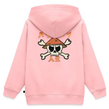 Une vie de pirate (en japonais) - Sweat Premium à capuche zippé enfant bio - rose - Dos - AI Model Kid Female (0cm)
