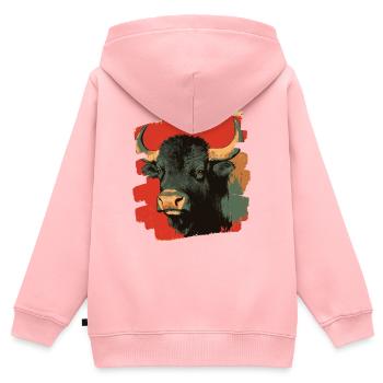 Büffel - Kinder Premium Organic Zip Hoodie - Rosa - Hinten - AI Model Kid Female (0cm)