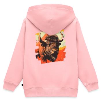 Büffel - Kinder Premium Organic Zip Hoodie - Rosa - Hinten - AI Model Kid Female (0cm)