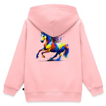 Cheval - Sweat Premium à capuche zippé enfant bio - rose - Dos - AI Model Kid Female (0cm)
