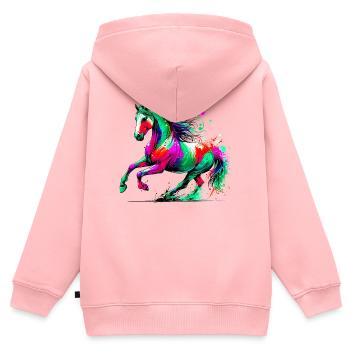 Cheval - Sweat Premium à capuche zippé enfant bio - rose - Dos - AI Model Kid Female (0cm)