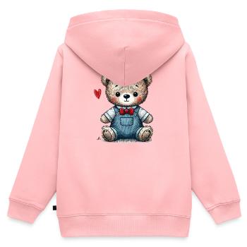 Vintage-Teddybär mit Latzhose - Kinder Premium Organic Zip Hoodie - Rosa - Hinten - AI Model Kid Female (0cm)