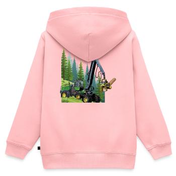 Harvester, Holzvollernter im Wald - Kinder Premium Organic Zip Hoodie - Rosa - Hinten - AI Model Kid Female (0cm)