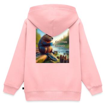 Pause-café castor - Sweat Premium à capuche zippé enfant bio - rose - Dos - AI Model Kid Female (0cm)