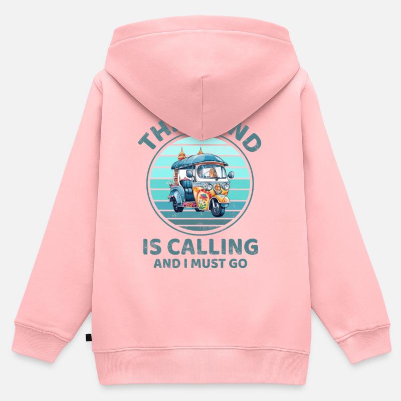 Thaïlande - Sweat Premium à capuche zippé enfant bio - rose