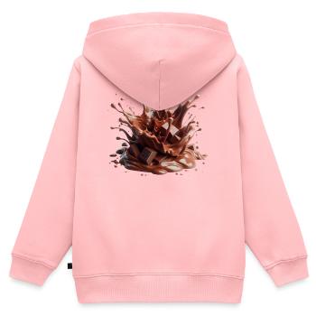 Éruption chocolatée - Sweat Premium à capuche zippé enfant bio - rose - Dos - AI Model Kid Female (0cm)