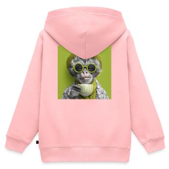 Stylisher Affe mit Sonennbrille und Kaffeetasse - Kinder Premium Organic Zip Hoodie - Rosa - Hinten - AI Model Kid Female (0cm)