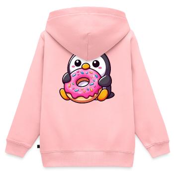 Süßer Pinguin mit Donut Nachtisch Naschen - Kinder Premium Organic Zip Hoodie - Rosa - Hinten - AI Model Kid Female (0cm)