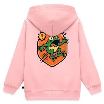Panikfrosch-Abzeichen - Kinder Premium Organic Zip Hoodie - Rosa - Hinten - AI Model Kid Female (0cm)