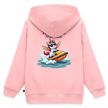 Wellenreiter-Einhorn - Kinder Premium Organic Zip Hoodie - Rosa - Hinten - AI Model Kid Female (0cm)