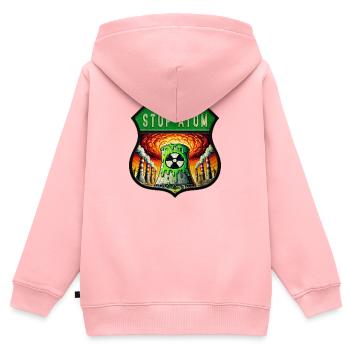 Stop Atom Wappen Design - Kinder Premium Organic Zip Hoodie - Rosa - Hinten - AI Model Kid Female (0cm)