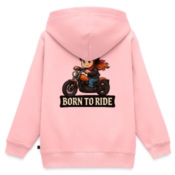 Fille motarde – Born to Ride - Sweat Premium à capuche zippé enfant bio - rose - Dos - AI Model Kid Female (0cm)