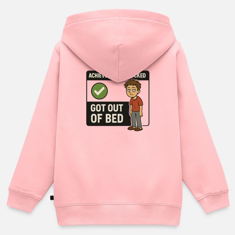 Succès débloqué - Sorti du lit - Sweat Premium à capuche zippé enfant bio - rose