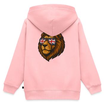Löwe mit der britischen Flagge in Brille - Kinder Premium Organic Zip Hoodie - Rosa - Hinten - AI Model Kid Female (0cm)