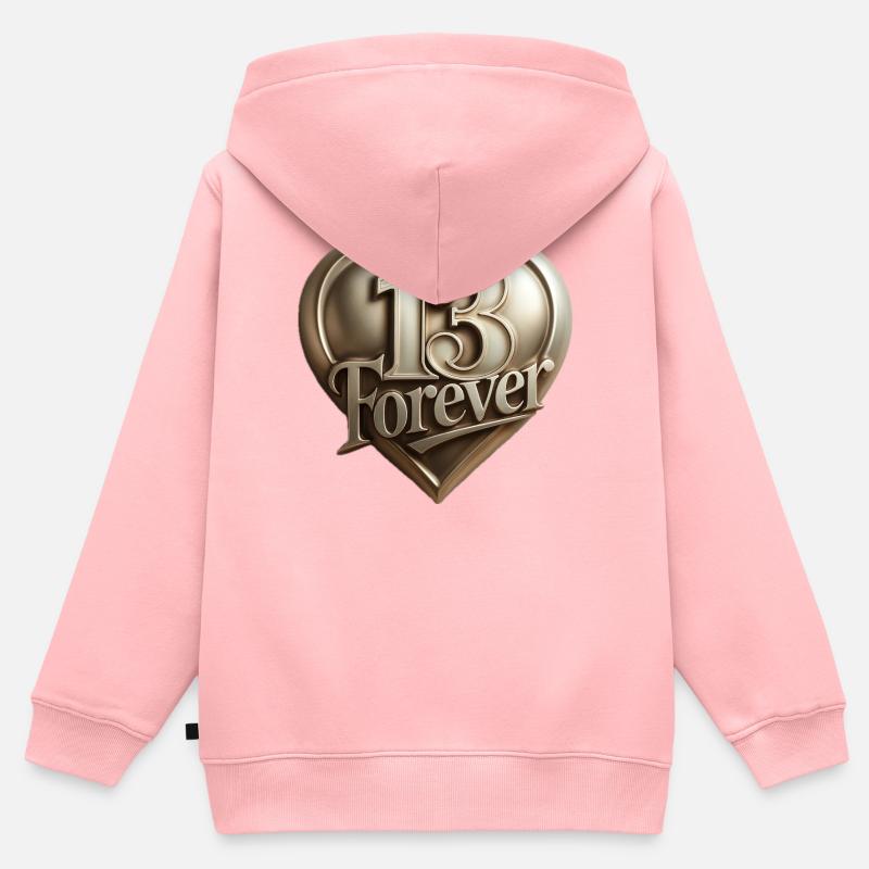 13Pour toujours en forme de cœur - Sweat Premium à capuche zippé enfant bio - rose