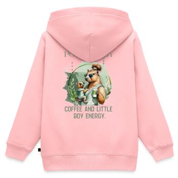 Boy Mom – Calm Energy | Gentle Motherhood - Kinder Premium Organic Zip Hoodie - Rosa - Hinten - AI Model Kid Female (0cm)