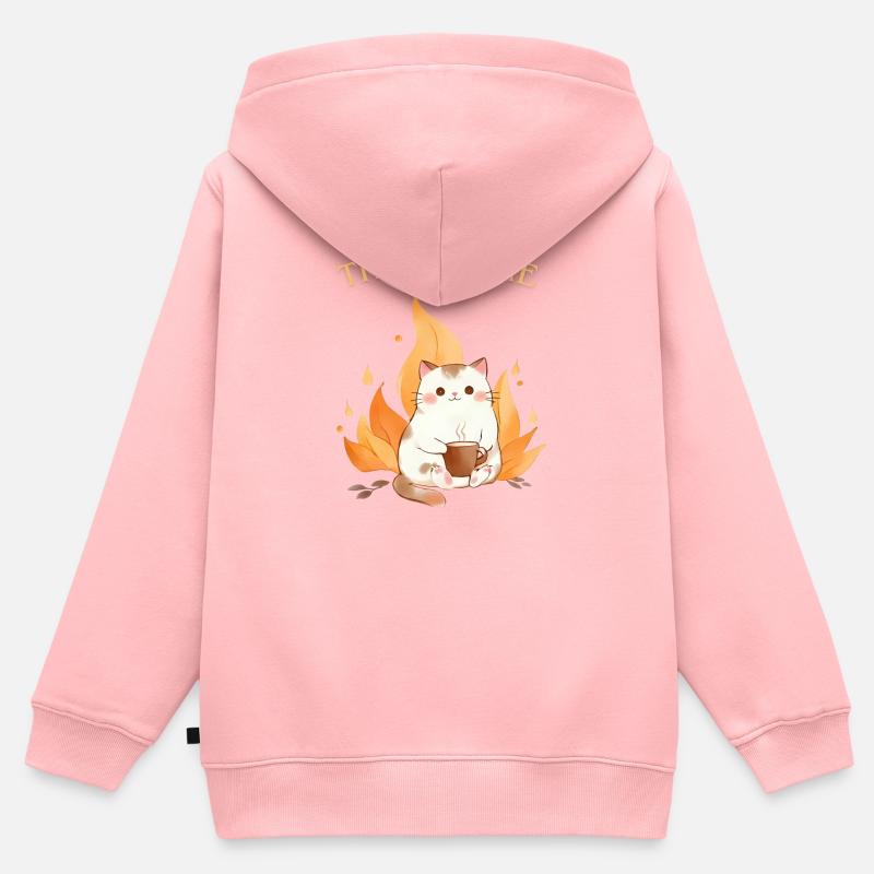 C’est bien mème. Le chat est dans le feu - Sweat Premium à capuche zippé enfant bio - rose