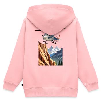 Hélicoptère en montagne - Sweat Premium à capuche zippé enfant bio - rose - Dos - AI Model Kid Female (0cm)