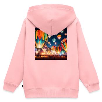 Montgolfières Colorées Nocturnes - Sweat Premium à capuche zippé enfant bio - rose - Dos - AI Model Kid Female (0cm)