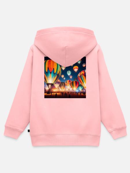 Bunte Nacht-Heißluftballons - Kinder Premium Organic Zip Hoodie - Rosa