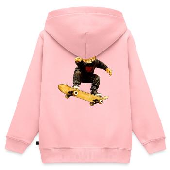 Chat skateur / Chat skateur - Sweat Premium à capuche zippé enfant bio - rose - Dos - AI Model Kid Female (0cm)