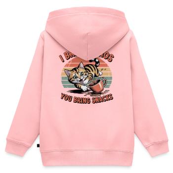 Chat du Chaos et Snacks - Sweat Premium à capuche zippé enfant bio - rose - Dos - AI Model Kid Female (0cm)
