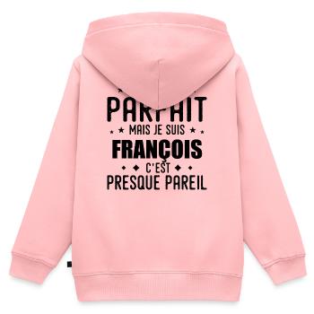François : authentique, imparfait, top, perfection - Sweat Premium à capuche zippé enfant bio - rose - Dos - AI Model Kid Female (0cm)
