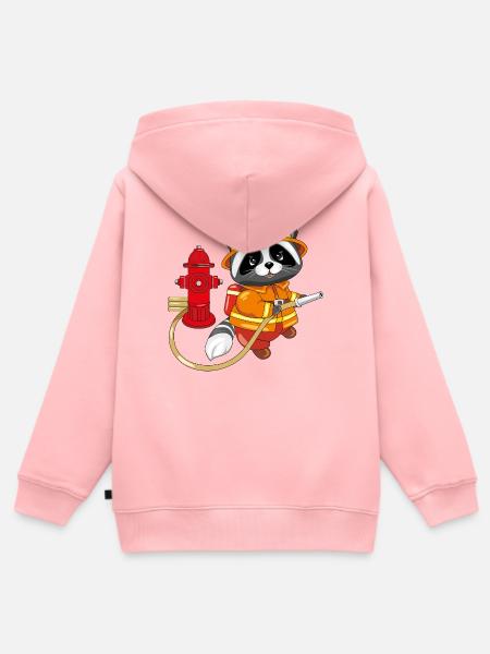 Niedlicher Waschbär-Feuerwehrmann mit Hydrant - Kinder Premium Organic Zip Hoodie - Rosa