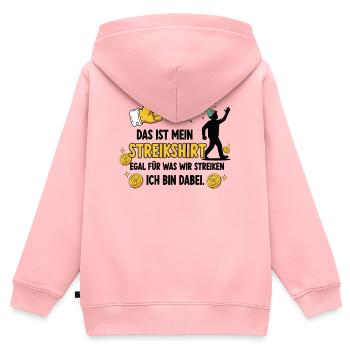 Chemise de grève avec motif de protestation et slogans - Sweat Premium à capuche zippé enfant bio - rose - Dos - AI Model Kid Female (0cm)