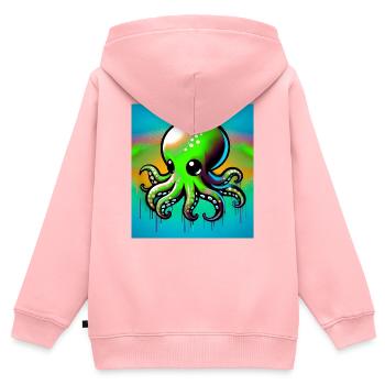 Krake - Kinder Premium Organic Zip Hoodie - Rosa - Hinten - AI Model Kid Female (0cm)