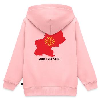 Carte du midi-pyrénée - Sweat Premium à capuche zippé enfant bio - rose - Dos - AI Model Kid Female (0cm)