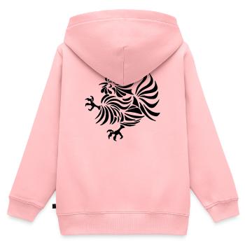 Dessin au trait complexe d'un coq - Sweat Premium à capuche zippé enfant bio - rose - Dos - AI Model Kid Female (0cm)