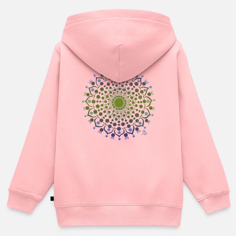 Mandala de fleurs en bleu et vert - Sweat Premium à capuche zippé enfant bio - rose