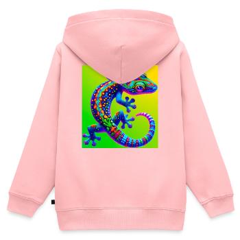 Gecko - Sweat Premium à capuche zippé enfant bio - rose - Dos - AI Model Kid Female (0cm)