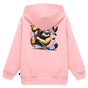 Faultier Eishockey Spieler Mit Schlaeger Und Puck - Kinder Premium Organic Zip Hoodie - Rosa - Hinten - AI Model Kid Female (0cm)