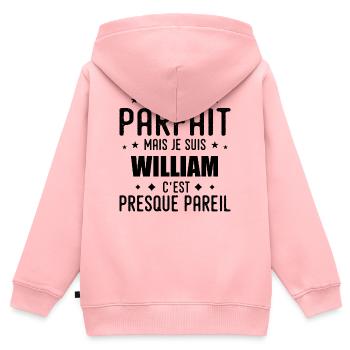 William: authentisch, unvollkommen, oben, Perfektion - Kinder Premium Organic Zip Hoodie - Rosa - Hinten - AI Model Kid Female (0cm)