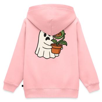 Fantôme mignon avec une plante carnivore - Sweat Premium à capuche zippé enfant bio - rose - Dos - AI Model Kid Female (0cm)