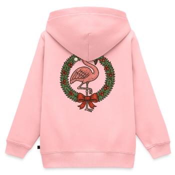 Festlicher Flamingo mit Weihnachtskranz - Kinder Premium Organic Zip Hoodie - Rosa - Hinten - AI Model Kid Female (0cm)