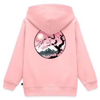 Kirschblüten-Berglandschaft - Kinder Premium Organic Zip Hoodie - Rosa - Hinten - AI Model Kid Female (0cm)