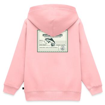 Permis de pêche – Lakewind Association - Sweat Premium à capuche zippé enfant bio - rose - Dos - AI Model Kid Female (0cm)