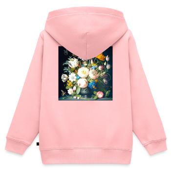 Blumenstrauß mit Schmetterlingen barock flämisch - Kinder Premium Organic Zip Hoodie - Rosa - Hinten - AI Model Kid Female (0cm)