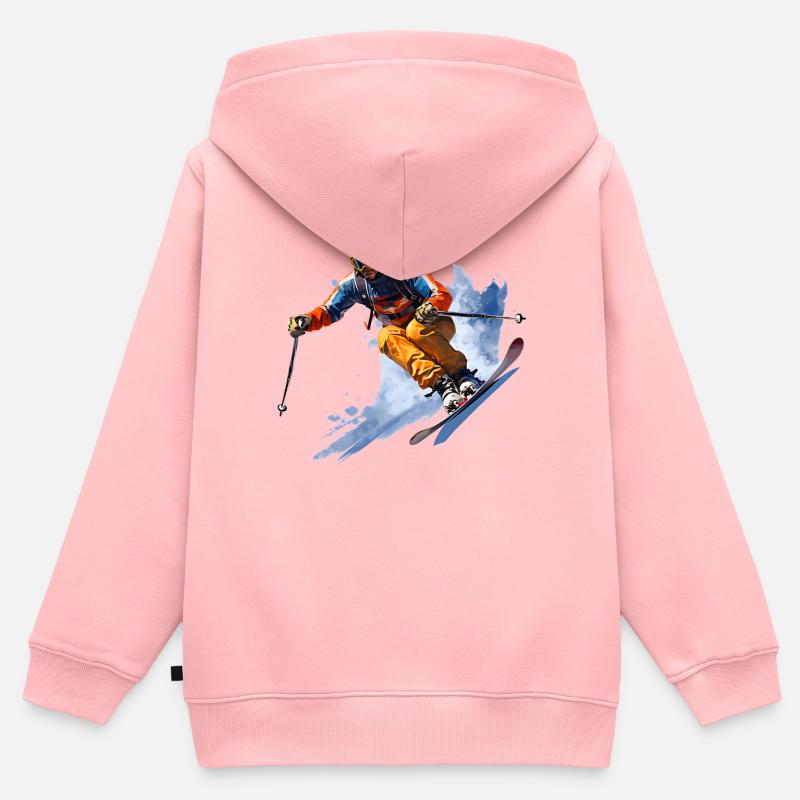 Avventuriero sugli sci sulla neve - Felpa Premium con cappuccio con zip bambino bio - rosa