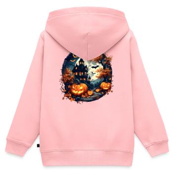 Halloween - Spukhaus & Kürbisse - Kinder Premium Organic Zip Hoodie - Rosa - Hinten - AI Model Kid Female (0cm)