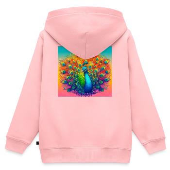 Pfau - Kinder Premium Organic Zip Hoodie - Rosa - Hinten - AI Model Kid Female (0cm)