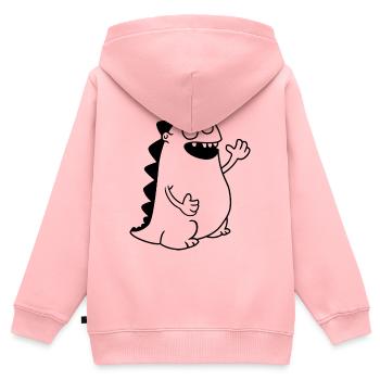 Dino Waving – Kawaii, dessin animé et Freud préhistorique - Sweat Premium à capuche zippé enfant bio - rose - Dos - AI Model Kid Female (0cm)